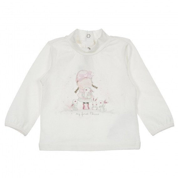 Памучна блуза с щампа на момиче за бебе, бяла Chicco 246294 