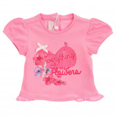 Памучна тениска с щампа и панделка за бебе, розова Chicco 246334 