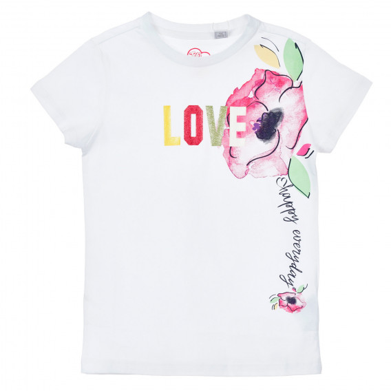 Памучна тениска с щампа на цвете и надпис, бяла Chicco 246338 