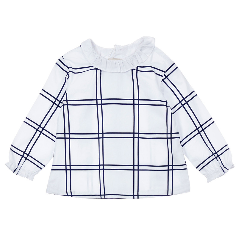 Памучна блуза с къдрички и сини акценти за бебе, бяла  246354