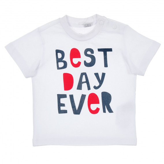 Памучна тениска Best day ever за бебе, бяла Chicco 246362 