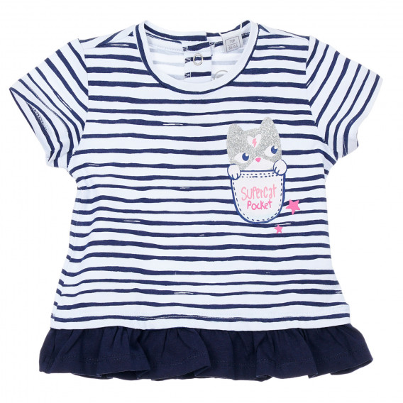 Памучна раирана тениска с къдрички за бебе, синя Chicco 246366 