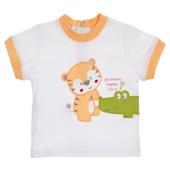 Памучна тениска с апликация и оранжеви акценти за бебе, бяла Chicco 246381 