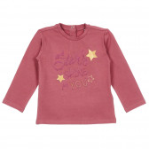Памучна блуза с брокатен надпис за бебе, тъмно розова Chicco 246429 