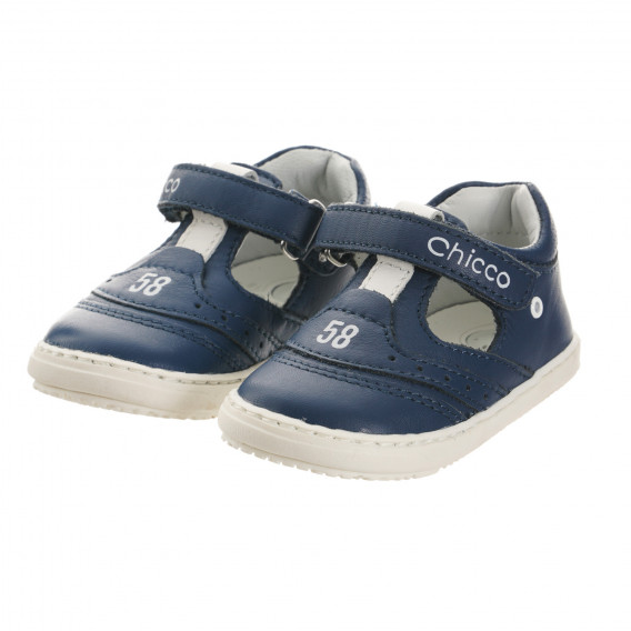 Кожени обувки с бели акценти, сини Chicco 246818 