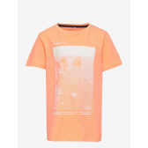 Тениска от органичен памук с щампа, оранжева Name it 247278 