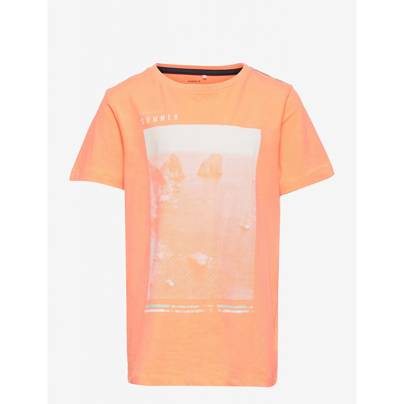 Тениска от органичен памук с щампа, оранжева  247278