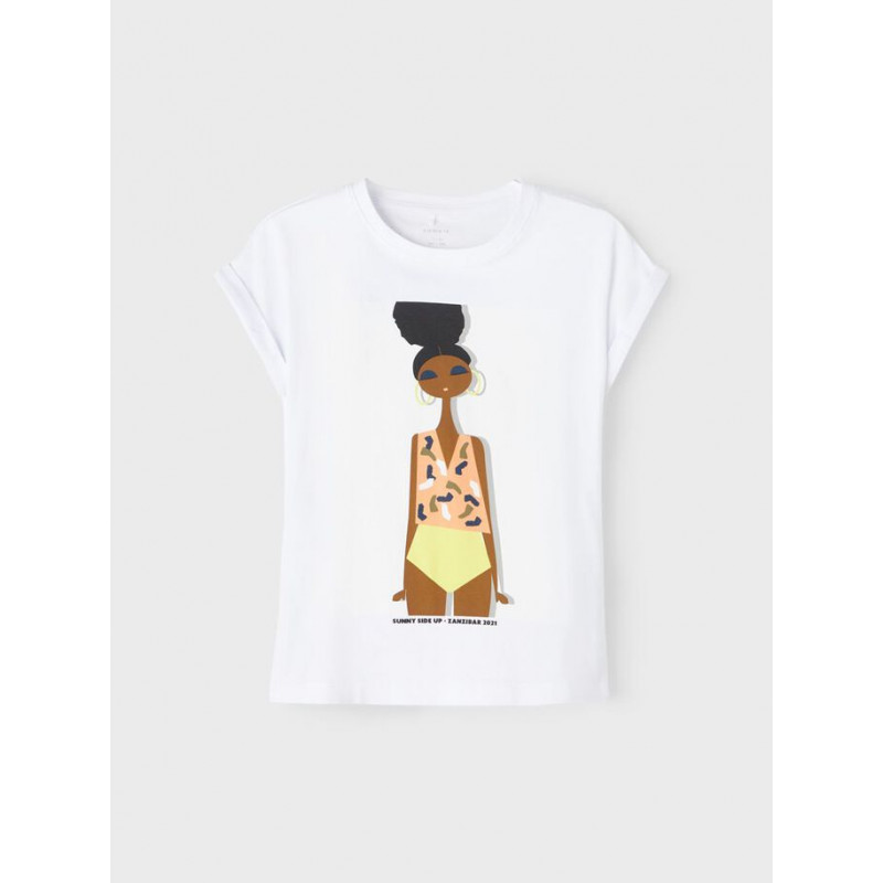 Тениска от органичен памук с щампа на момиче, бяла  247564