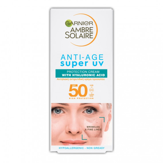 Слънцезащитен крем за лице AMBRE SOLAIRE AGE PROTECT, SPF 50, 50 мл Garnier 247730 
