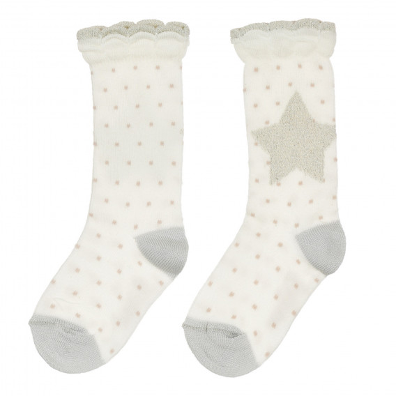 Памучни чорапи с блестящи акценти за бебе, бели Chicco 247881 
