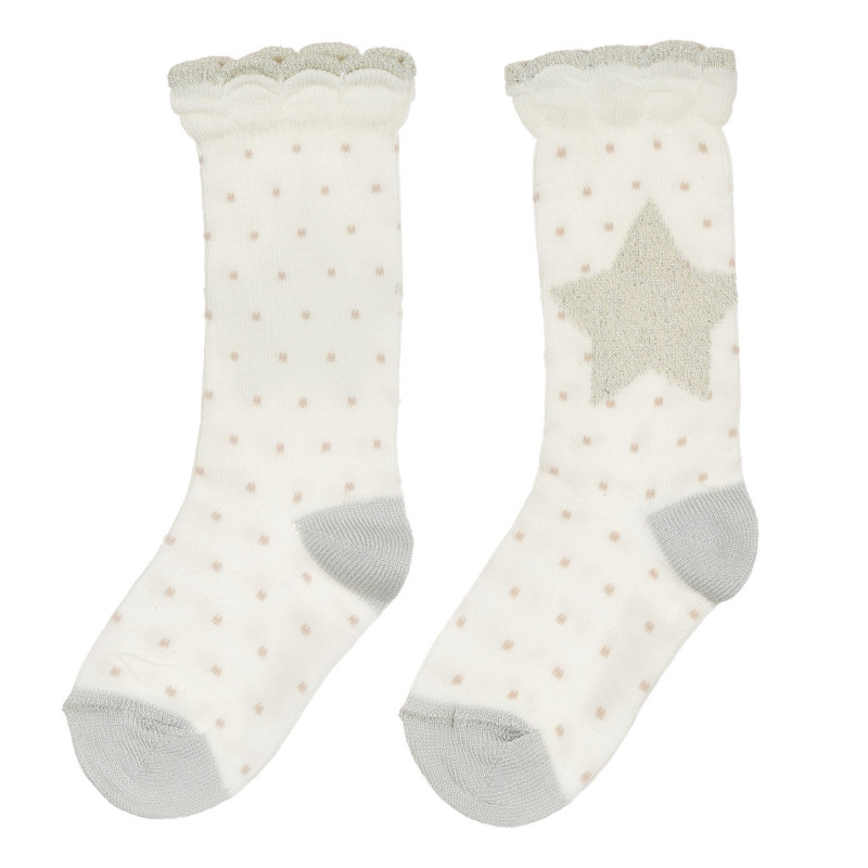 Памучни чорапи с блестящи акценти за бебе, бели  247881