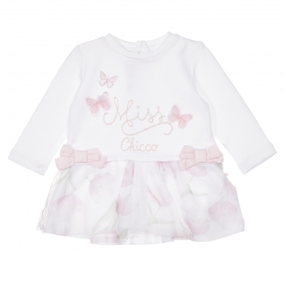 Памучна рокля с флорални мотиви за бебе, бяла Chicco 248035 