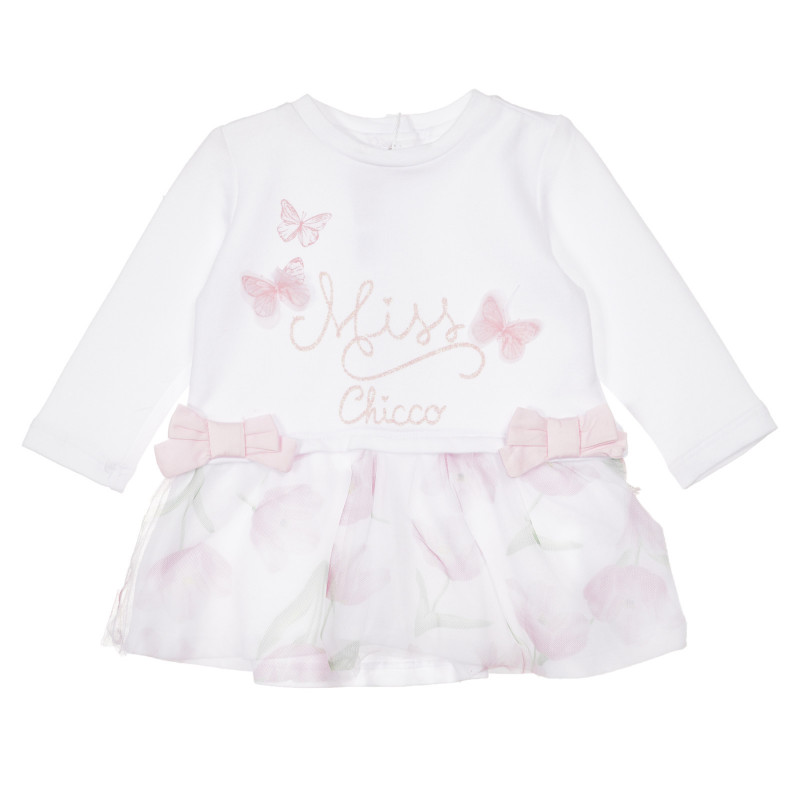 Памучна рокля с флорални мотиви за бебе, бяла  248035