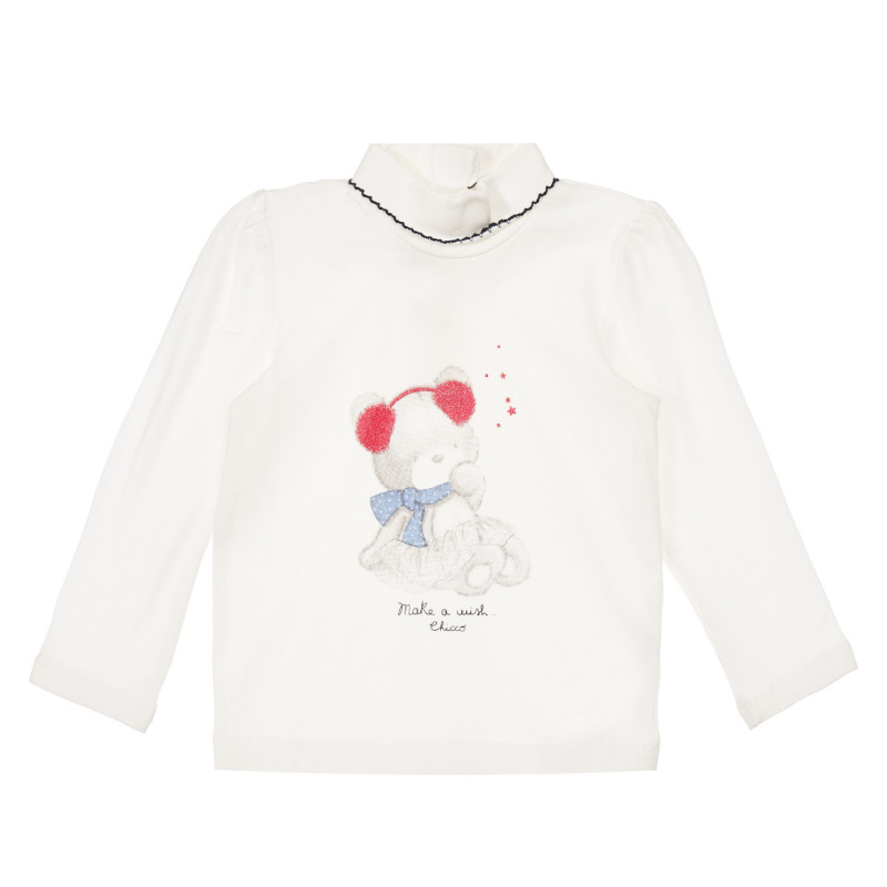 Памучна блуза с мече за бебе, бяла  248346