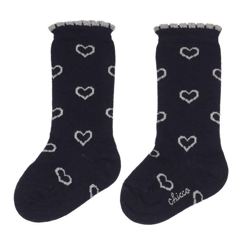 Чорапи с блестящи сърца за бебе, сини  248655
