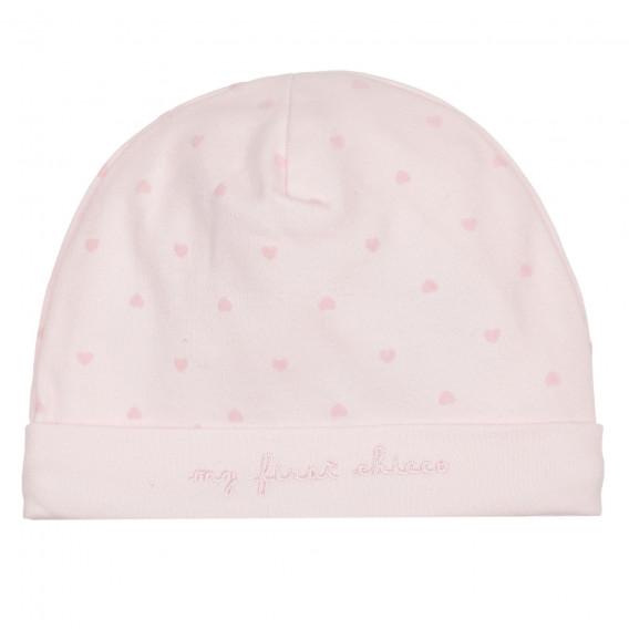 Памучна шапка за бебе с принт на сърца, розова Chicco 248846 