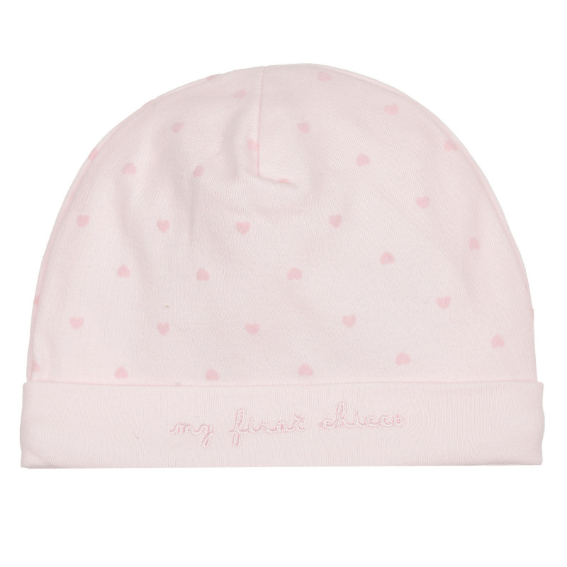 Памучна шапка за бебе с принт на сърца, розова  248846