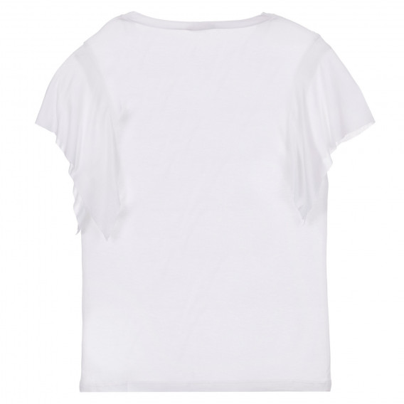 Тениска с надпис и апликация от камъни, бяла Sisley 249165 3