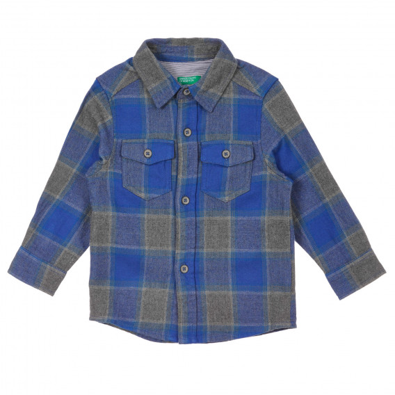 Памучна карирана риза в сиво и синьо за бебе Benetton 249377 