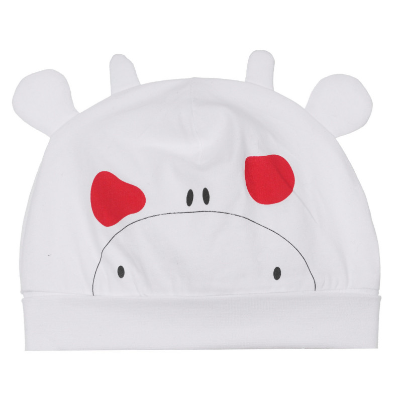 Памучна шапка "Крава" за бебе, бяла  249508