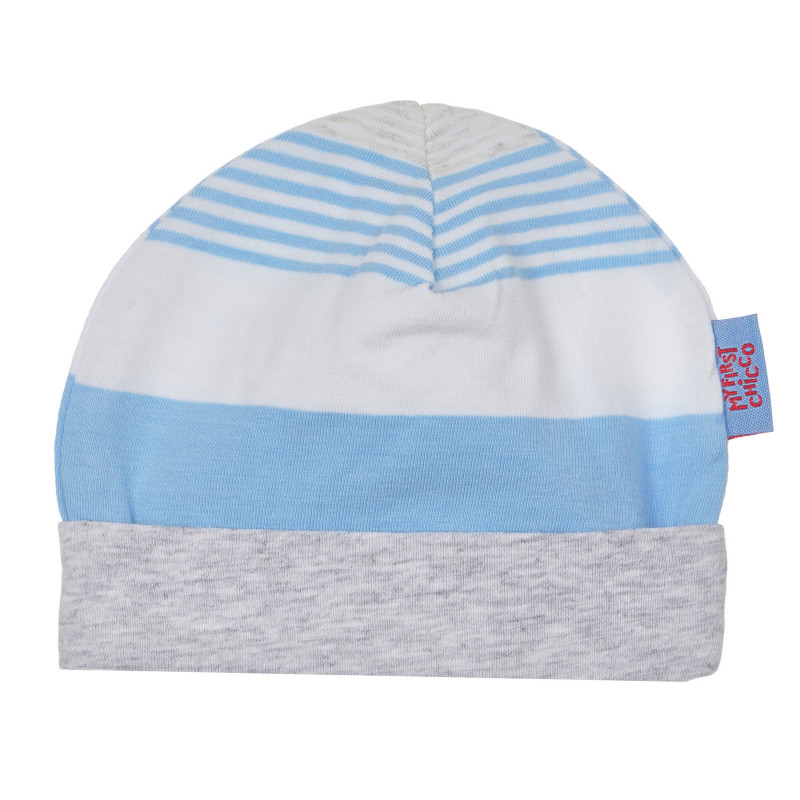 Памучна шапка за бебе в синьо и сиво райе  249538