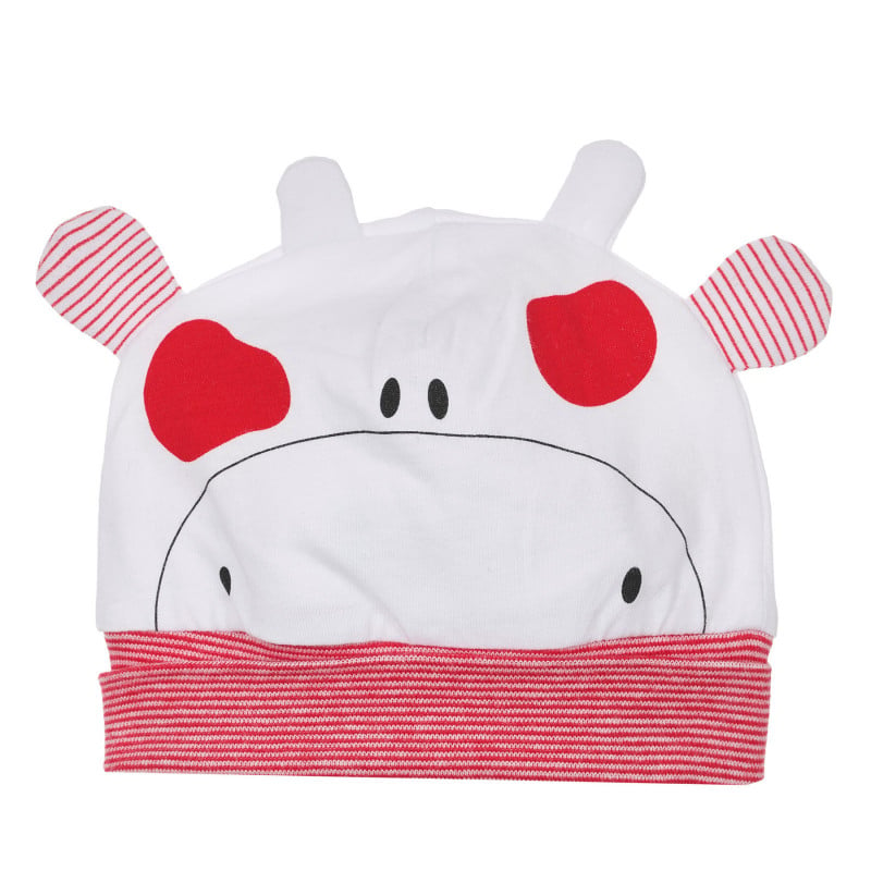 Памучна шапка за бебе с апликация на крава, бяла  249618