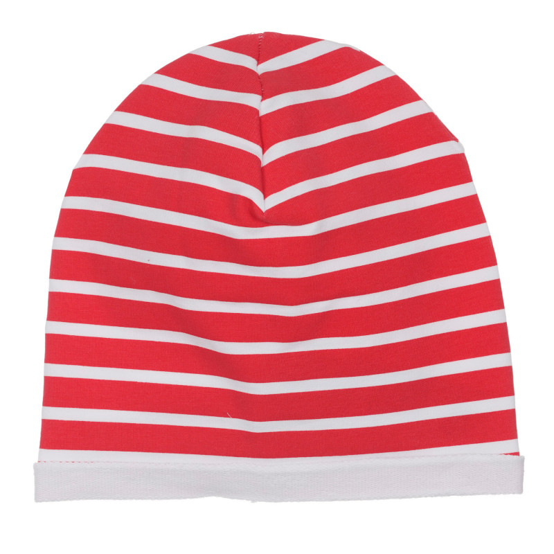 Памучна шапка за бебе в бяло и червено райе  249627