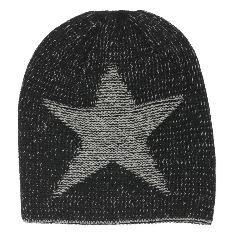 Плетена шапка с бродерия на звезда, черна  249648