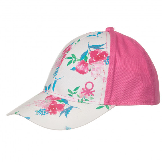 Памучна шапка с флорален принт, розова Benetton 250004 