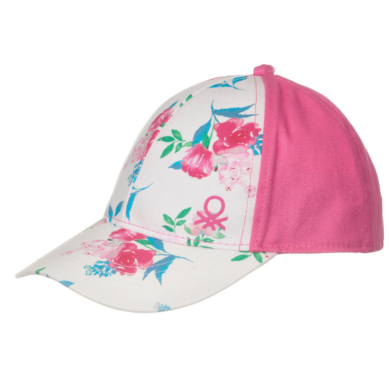 Памучна шапка с флорален принт, розова  250004