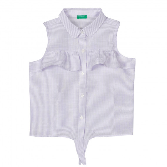 Памучна риза без ръкави в лилаво-бяло каре Benetton 250007 