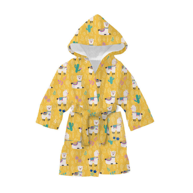 Хавлиен халат за баня с принт на лами, размер 6-8 години, жълт  250557