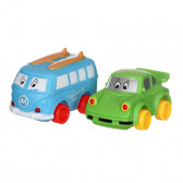 Комплект анимирана кола - 2 броя - син бус и зелен автомобил Toi-Toys 250633 