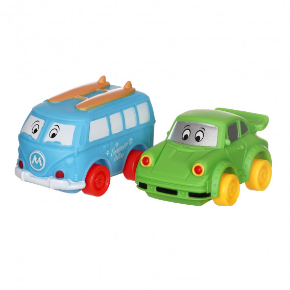 Комплект анимирана кола - 2 броя - син бус и зелен автомобил Toi-Toys 250633 
