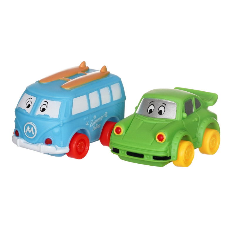 Комплект анимирана кола - 2 броя - син бус и зелен автомобил  250633