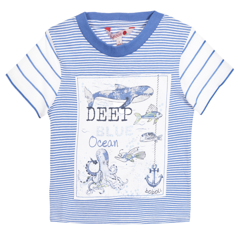 Памучна тениска за момче на райе в бяло и синьо  251048