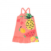 Памучна рокля с принт на плодове, корал Boboli 251168 
