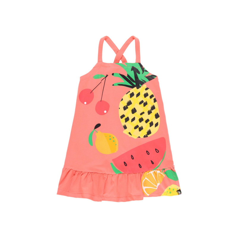 Памучна рокля с принт на плодове, корал  251168