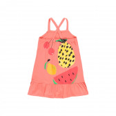 Памучна рокля с принт на плодове, корал Boboli 251169 2