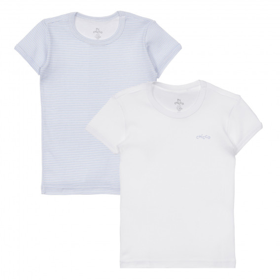 Памучен комплект от два броя тениски за бебе, бяло и синьо Chicco 251377 