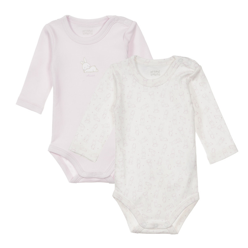 Памучен комплект от два броя бодита с дълъг ръкав за бебе, бяло и розово  251479