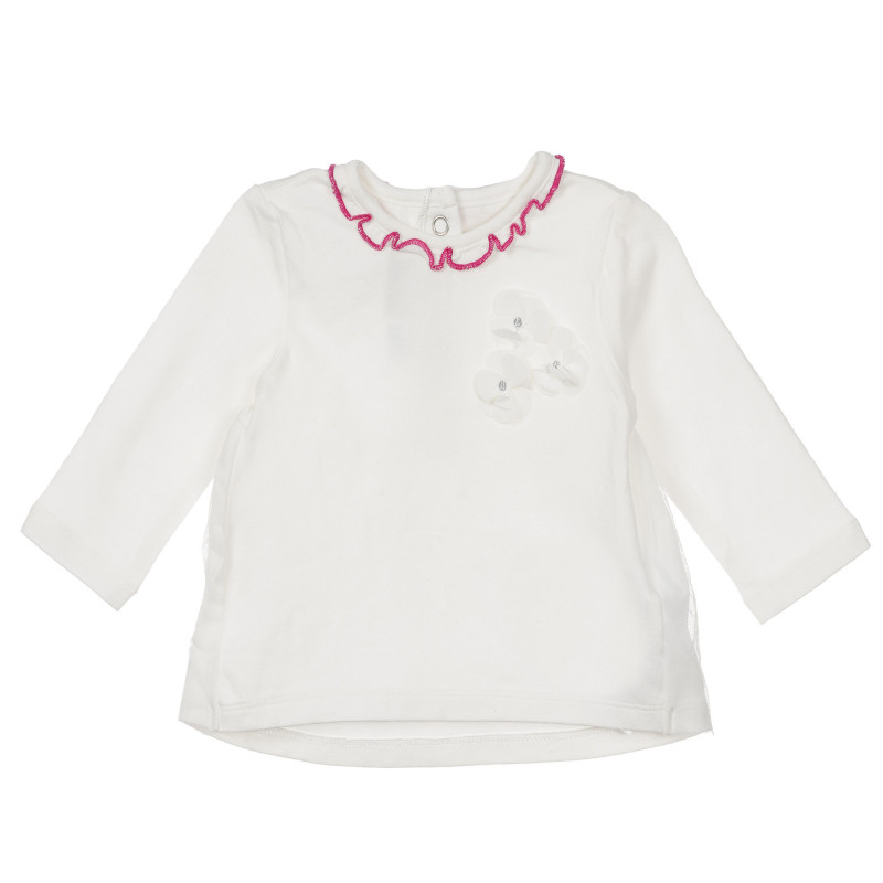 Памучна блуза с апликация на цветя за бебе , бяла  251493