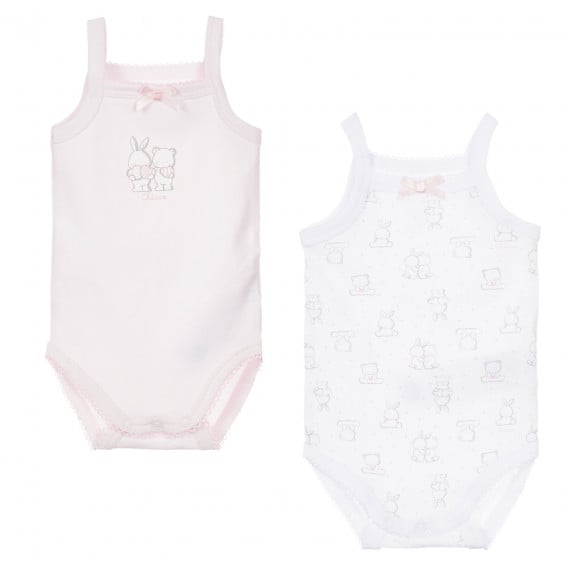 Памучен комплект от два броя бодита без ръкав за бебе, бяло и розово Chicco 251512 