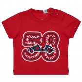 Памучна тениска с щампа на състезателна кола за бебе, червена Chicco 251531 