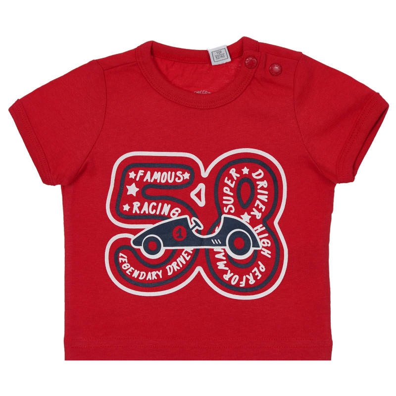 Памучна тениска с щампа на състезателна кола за бебе, червена  251531