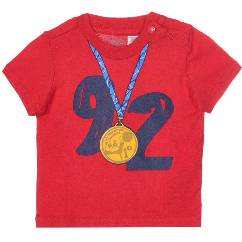 Памучна тениска с щампа за бебе, червена  251765