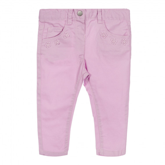 Памучни дънки с апликация на цветя за бебе, лилави Chicco 252690 