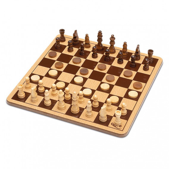 Настолна игра - Дървен Шах и дама, 2 в 1, в метална кутия Cayro 253094 2