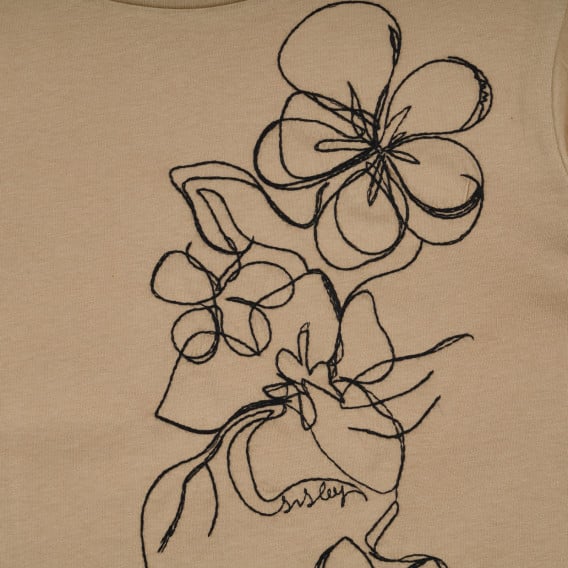 Памучна тениска с апликация на цветя, кафява Sisley 253593 2
