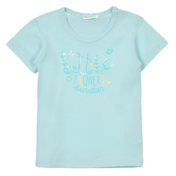 Памучна тениска с щампа за бебе, светлосиня Benetton 253636 